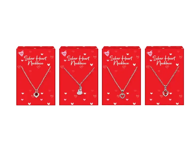 Assorted Valentines Day Silver Heart Necklaces