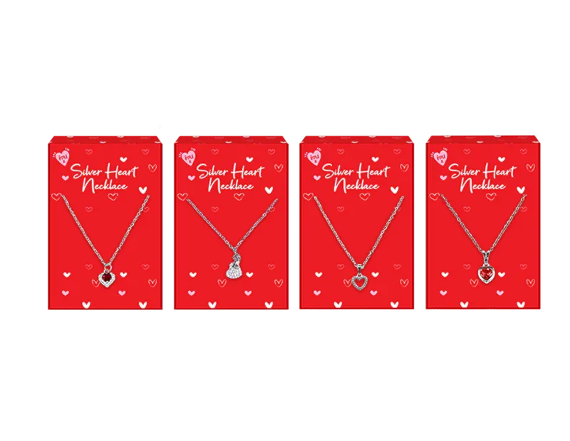 Assorted Valentines Day Silver Heart Necklaces