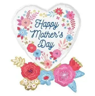 Heart-shaped Happy Mother's Day sign with colorful floral decoration, home décor gift