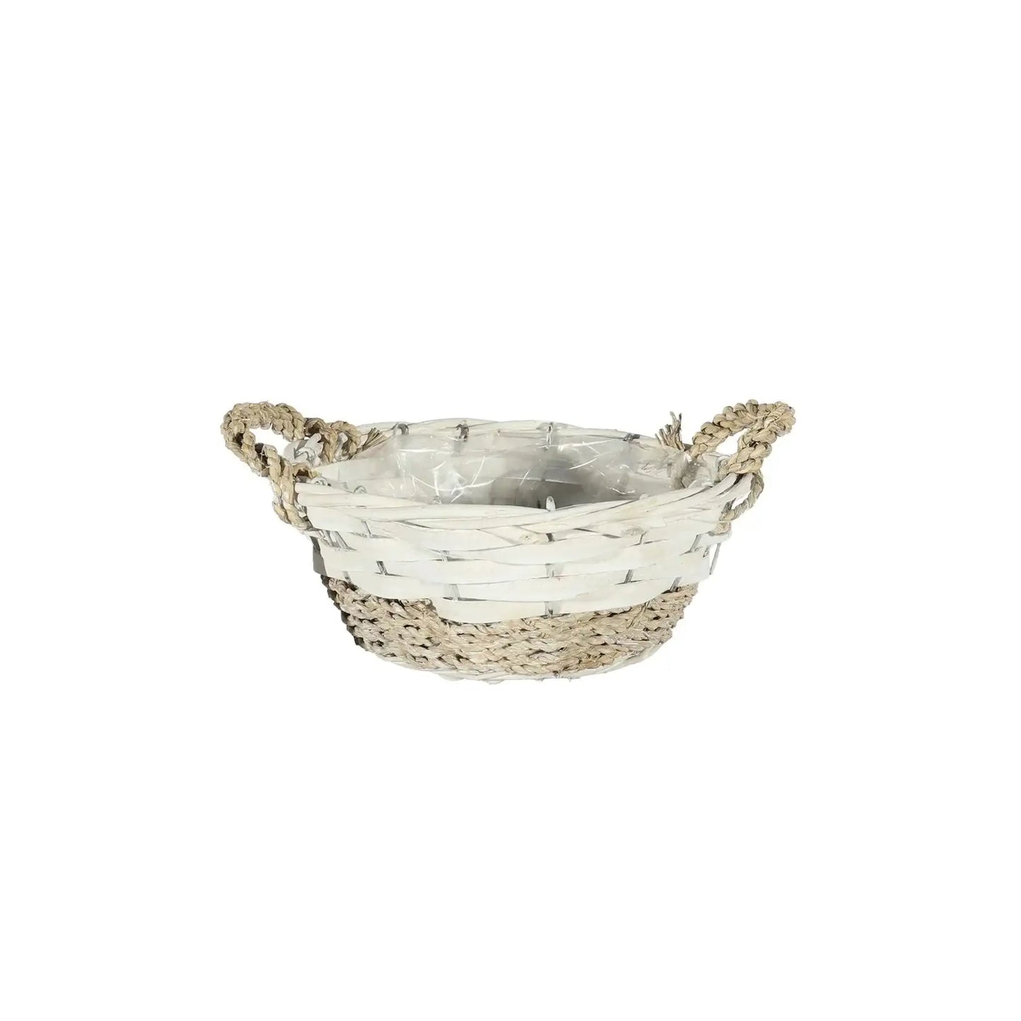 Two Tone Round Softwood and Seagrass Basket with Ears (20cm)