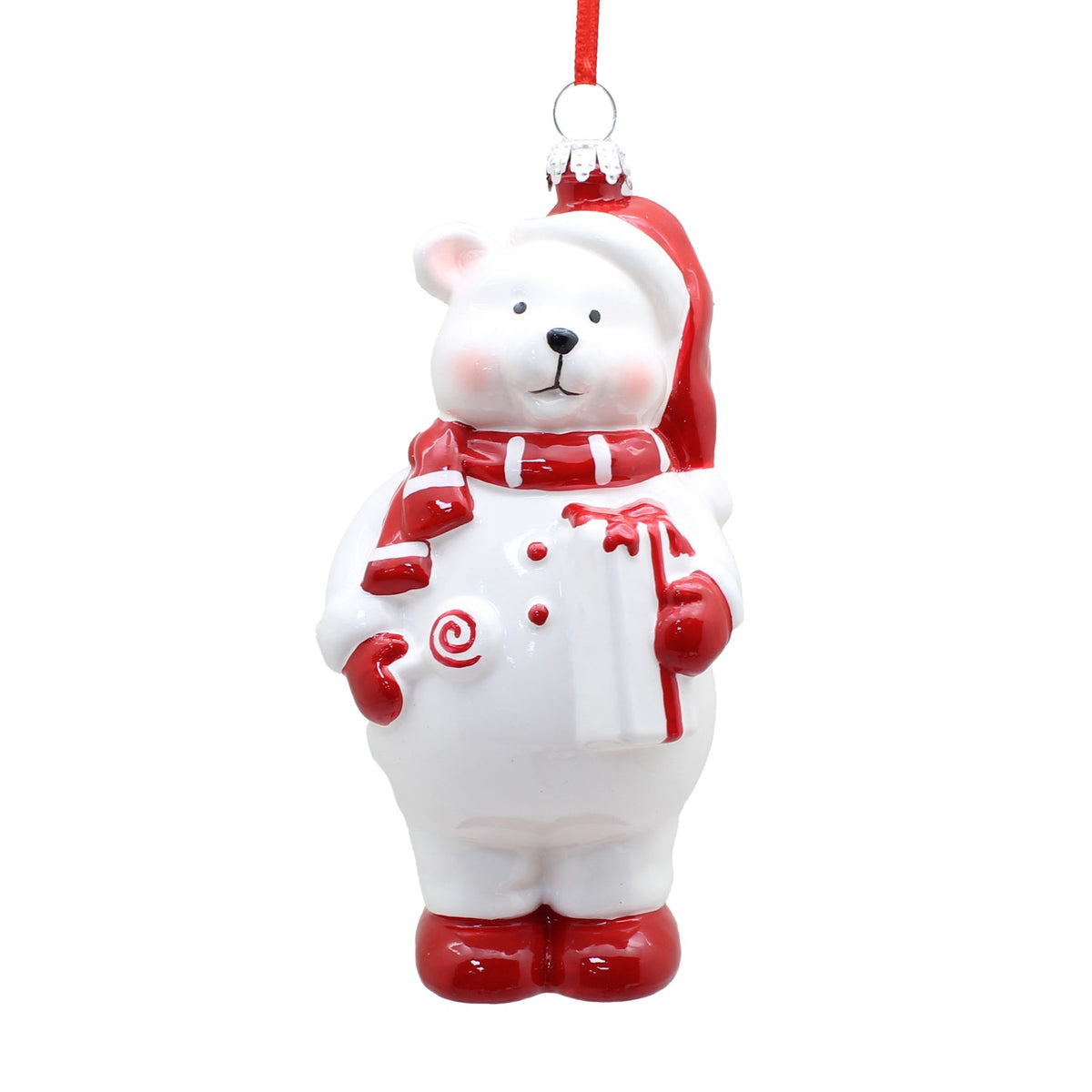 Discover the White Red Polar Bear with Gift Lolly Hanging Ornament (13cm) at Bristow Direct