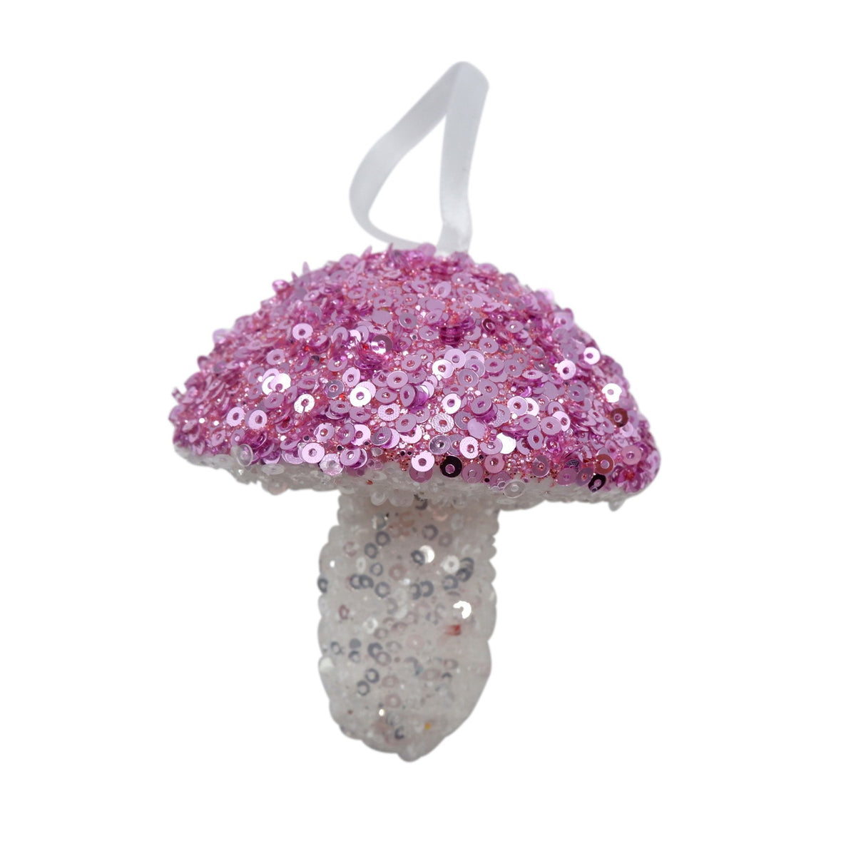 Discover the Pink White Sequin Mushroom Hanging Decoration (7cm) at Bristow Direct