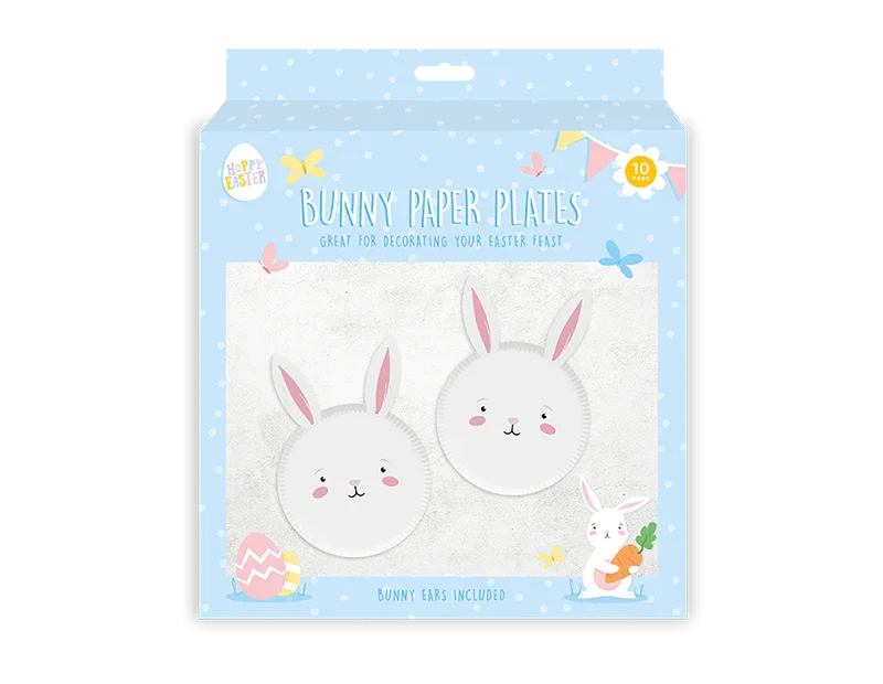 Pack of 10 Easter Bunny Paper Plates with Attachable Ears