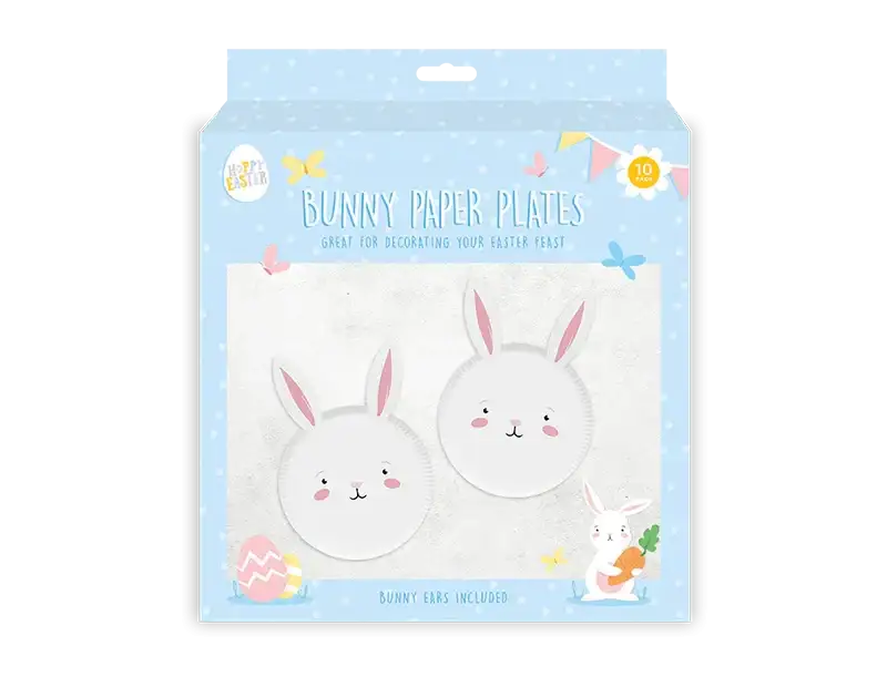 Pack of 10 Easter Bunny Paper Plates with Attachable Ears