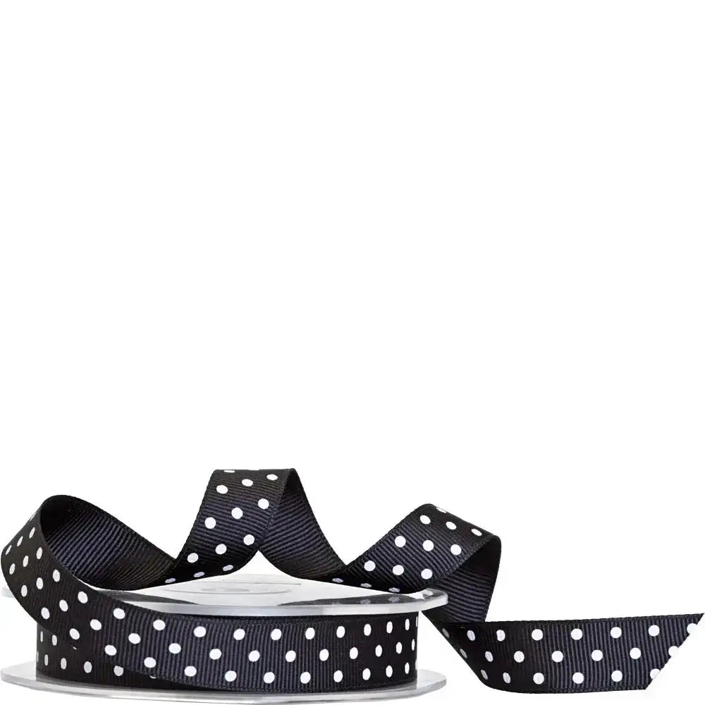 Black with White Polka Dot Ribbon 15mm