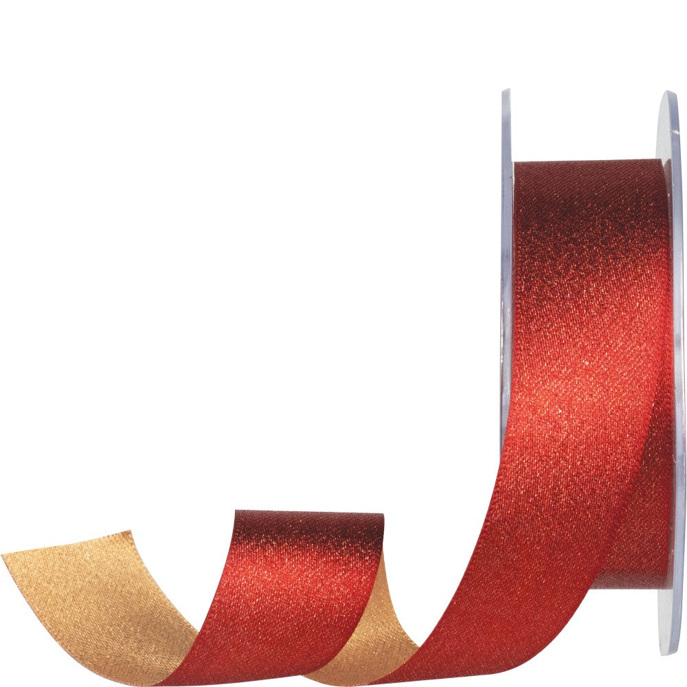 Metallic Red & Gold Glamour Duo Ribbon (25mm)