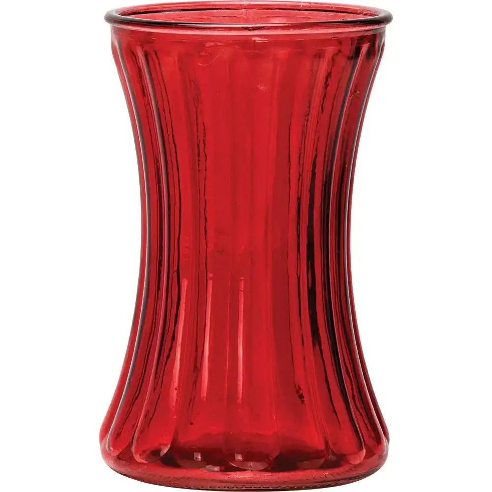 Red Pencil Pleat Glass Vase