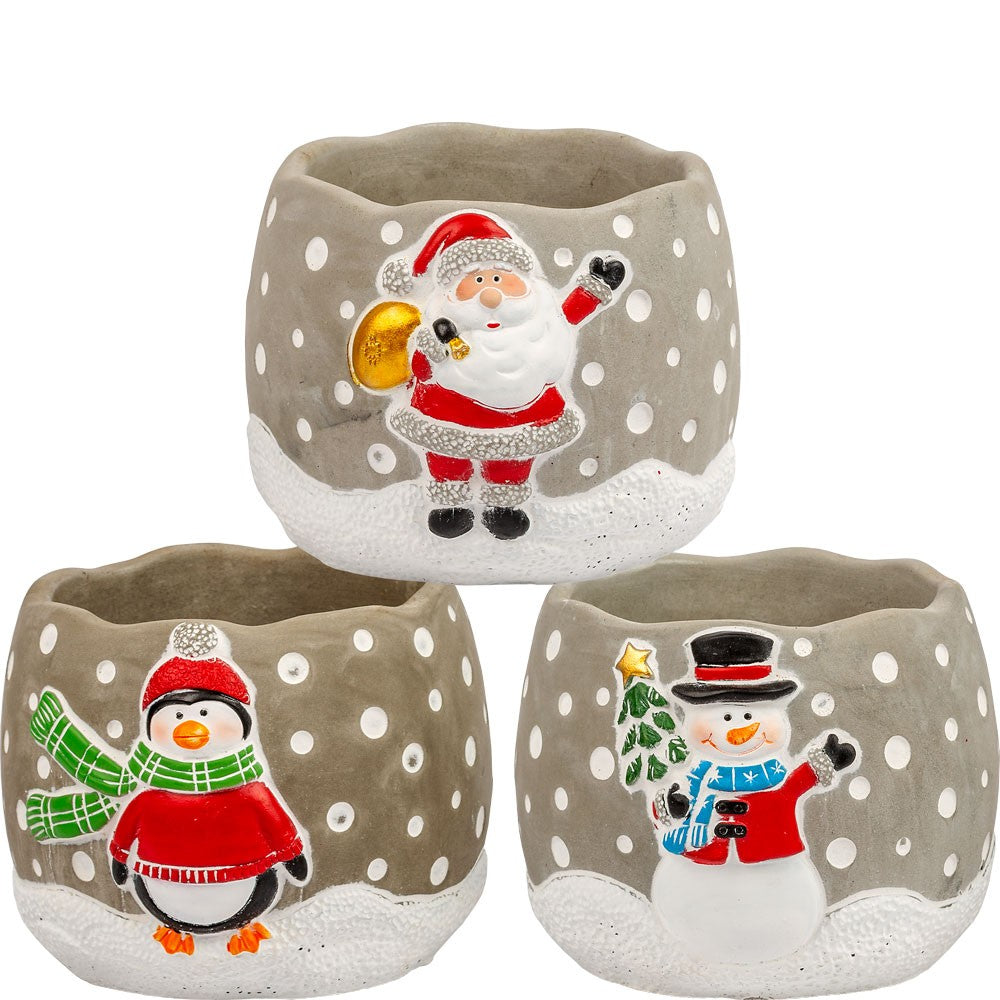 Christmas Characters Concrete Pot Trio