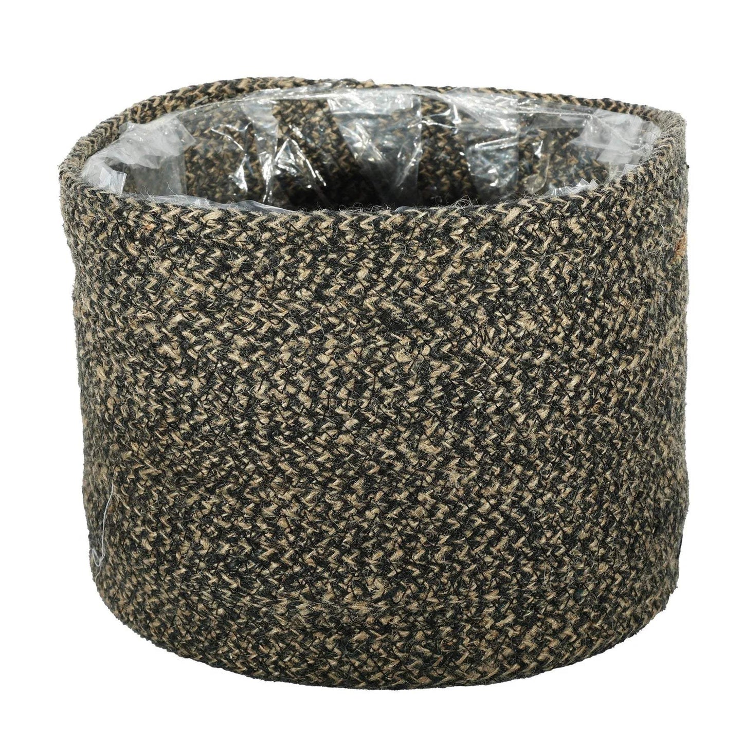 Natural and Black Jute Braided Rope Basket with Liner (25 x 20cm)
