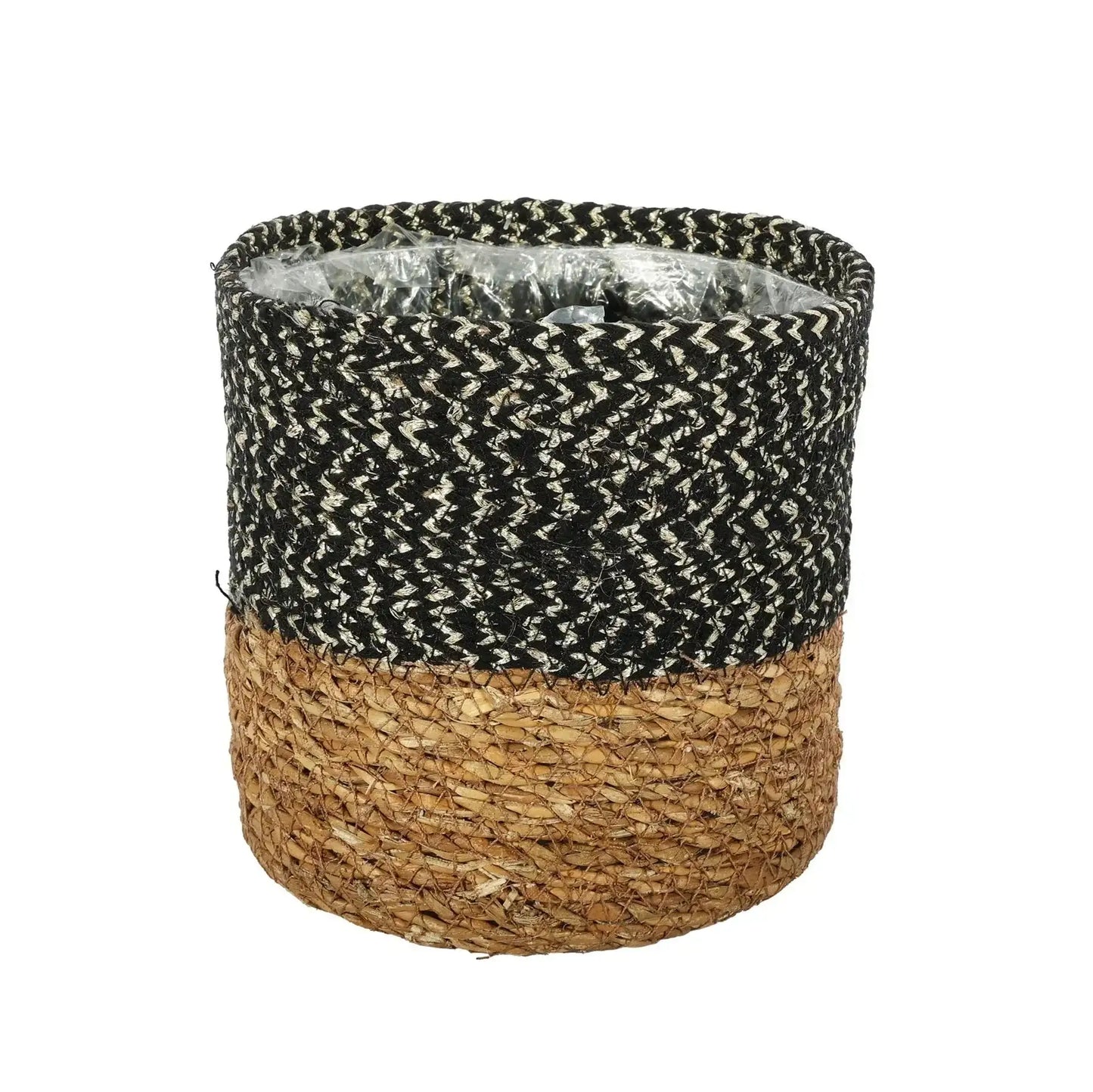 Natural and Black Seagrass Basket with Liner (14 x 14cm)