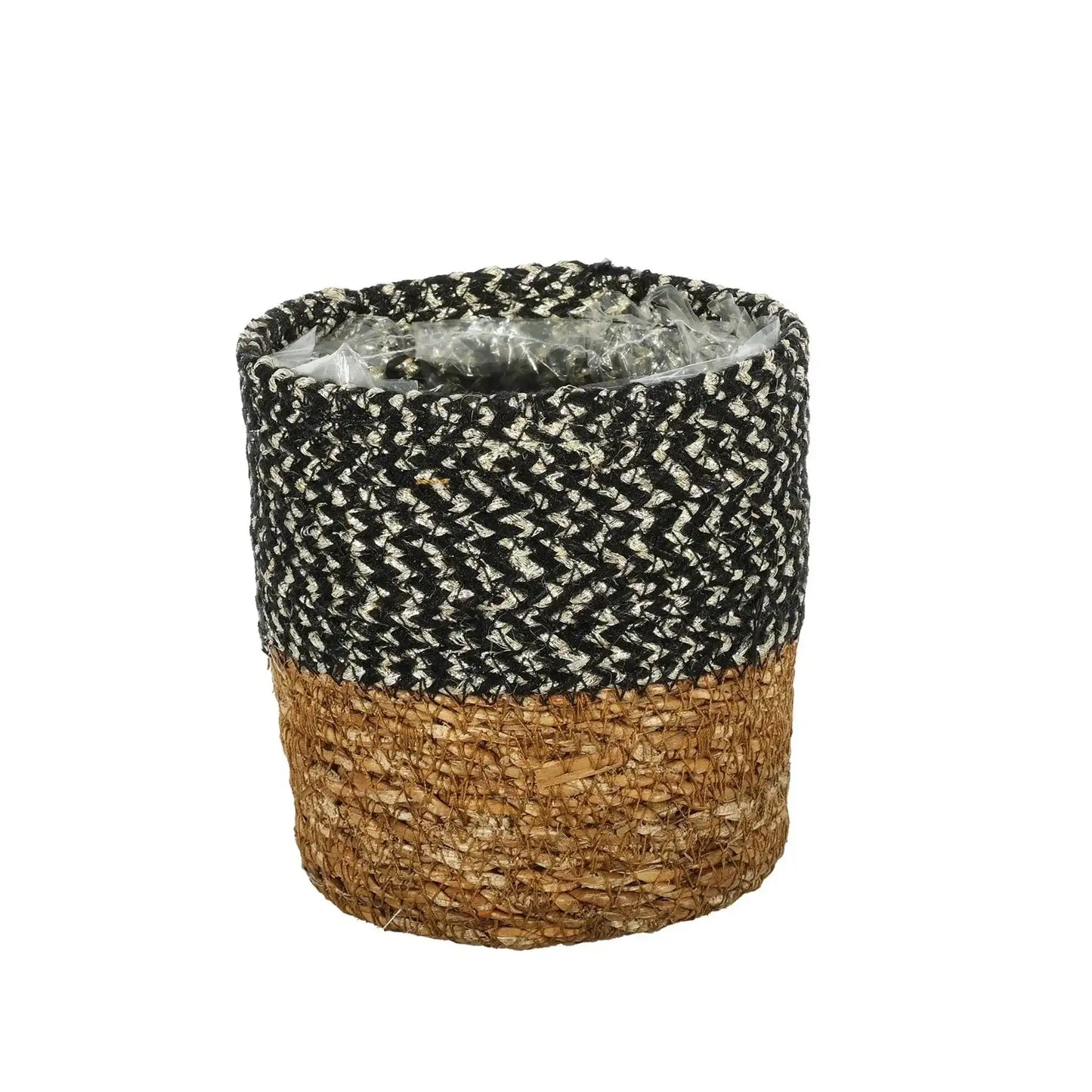 Natural and Black Seagrass Basket with Liner (12 x 12cm)