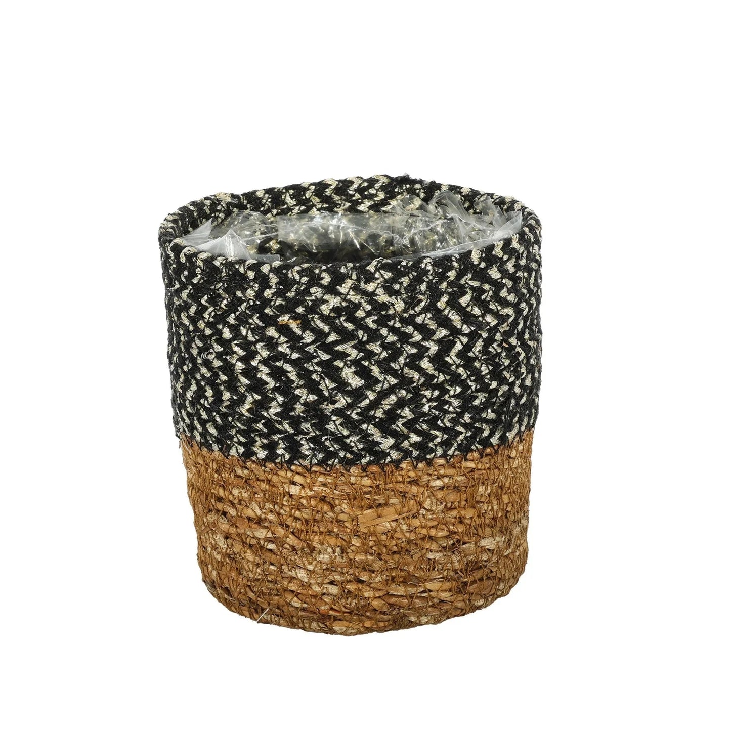 Natural & Black Seagrass Basket with Liner (12 x 12cm)