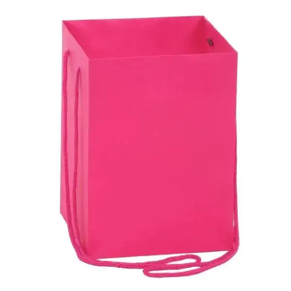 Bright pink gift bag with rope handles, ideal for presents and celebrations.