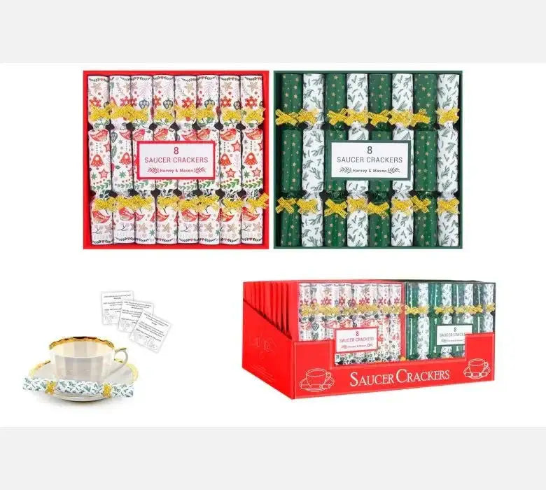 8 Scandi and Green Saucer Crackers (4.5Inch)