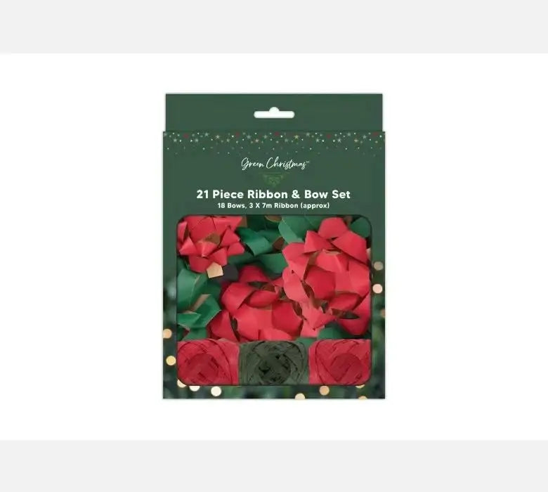 Red and Green Ribbon Bow Set (Pack of 21)