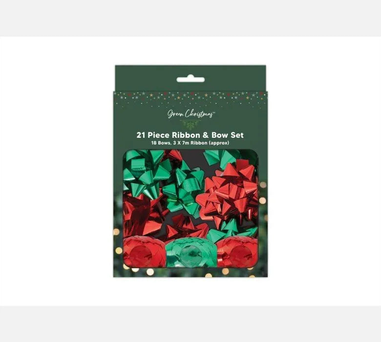 Red & Green Foil Ribbon Bow Set (Pack of 21)