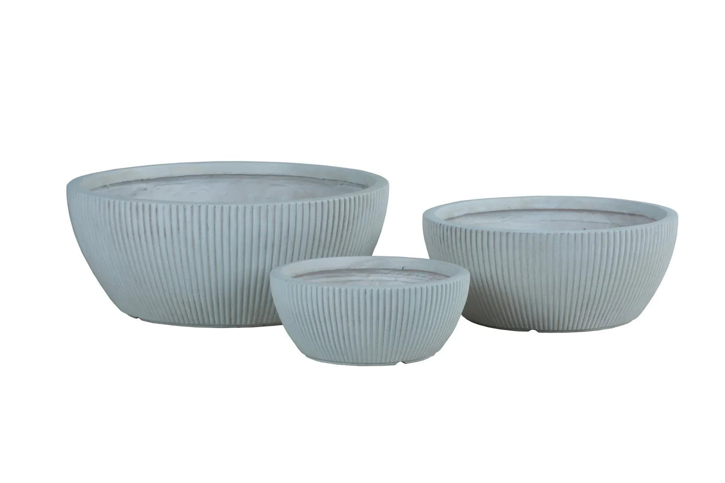 Discover the 3 Hortus Indoor Ribbed Light Grey Low Bowl Planters at Bristow Direct