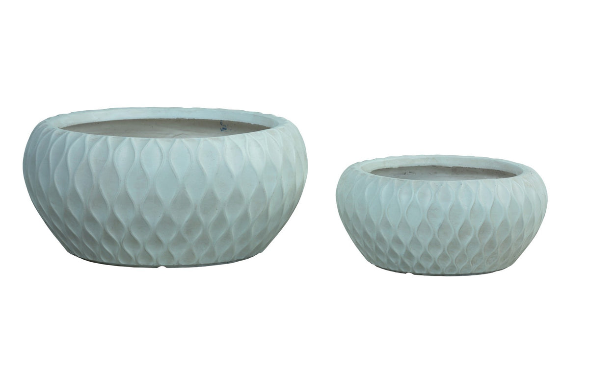 Discover the 2 Hortus Indoor Embossed Diamond Light Grey Low Bowl Planters at Bristow Direct
