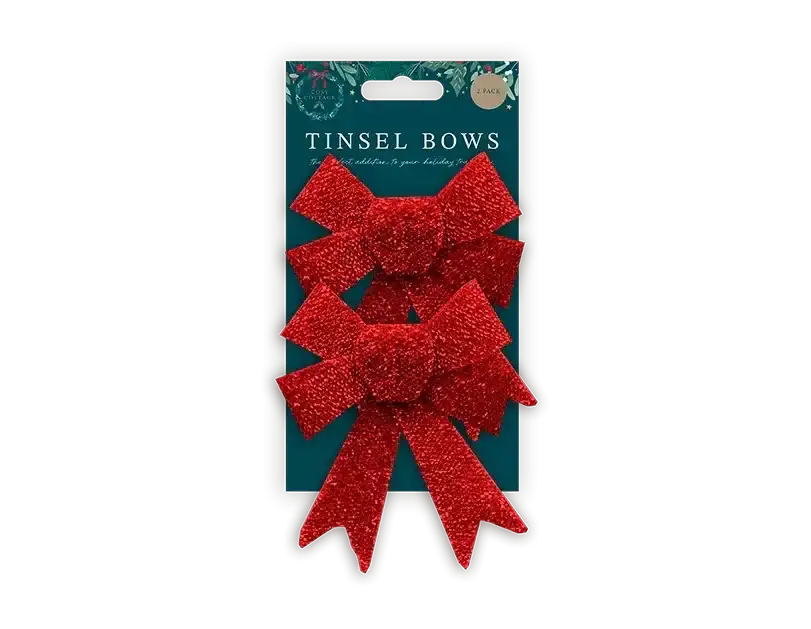 Red Tinsel Bows (Pack of 2)