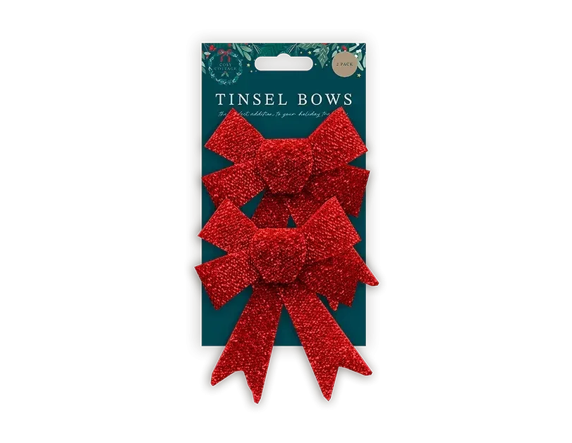 Red Tinsel Bows (Pack of 2)