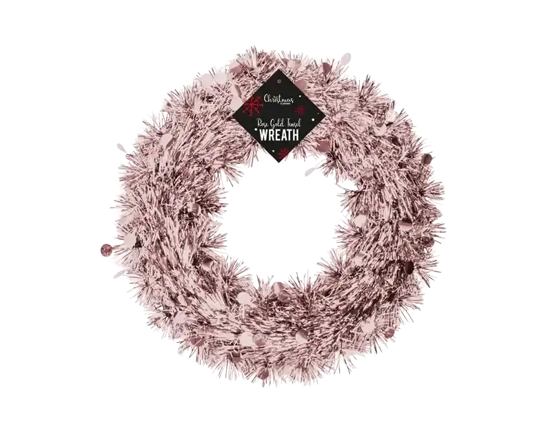 Rose Gold Tinsel Christmas Wreath (28cm)