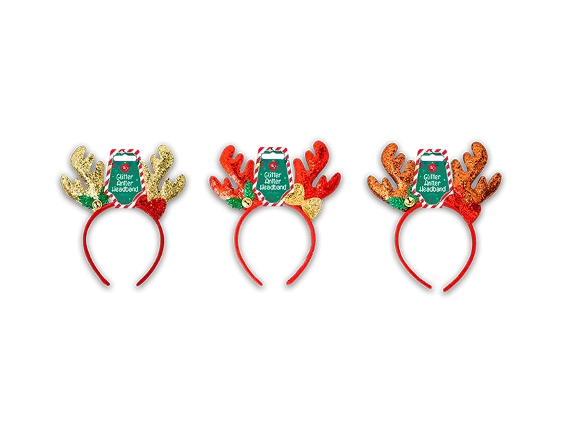 Glitter Antler Headband with Bow