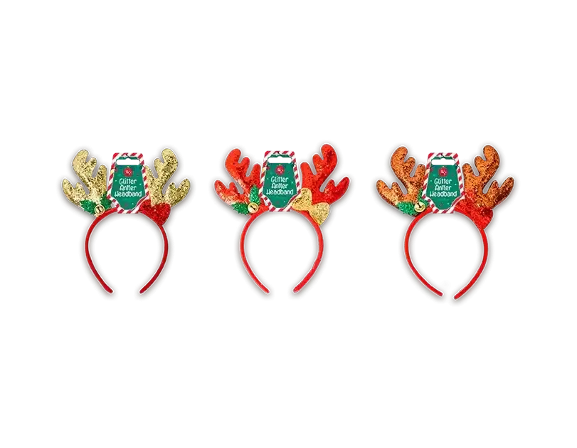 Glitter Antler Headband with Bow