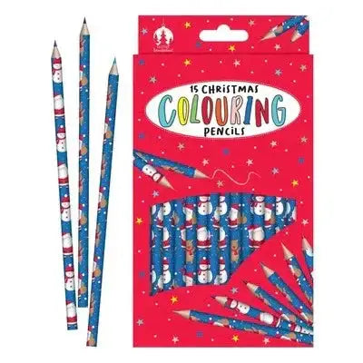 Christmas-themed colouring pencils set with snowman design in festive packaging