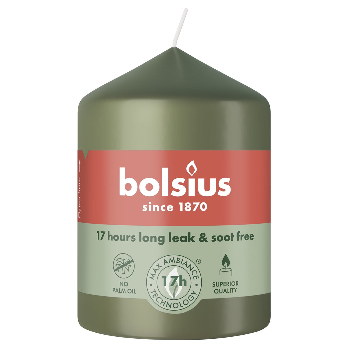 Discover the Bolsius Fresh Olive Essentials Pillar Candle (80mm) at Bristow Direct