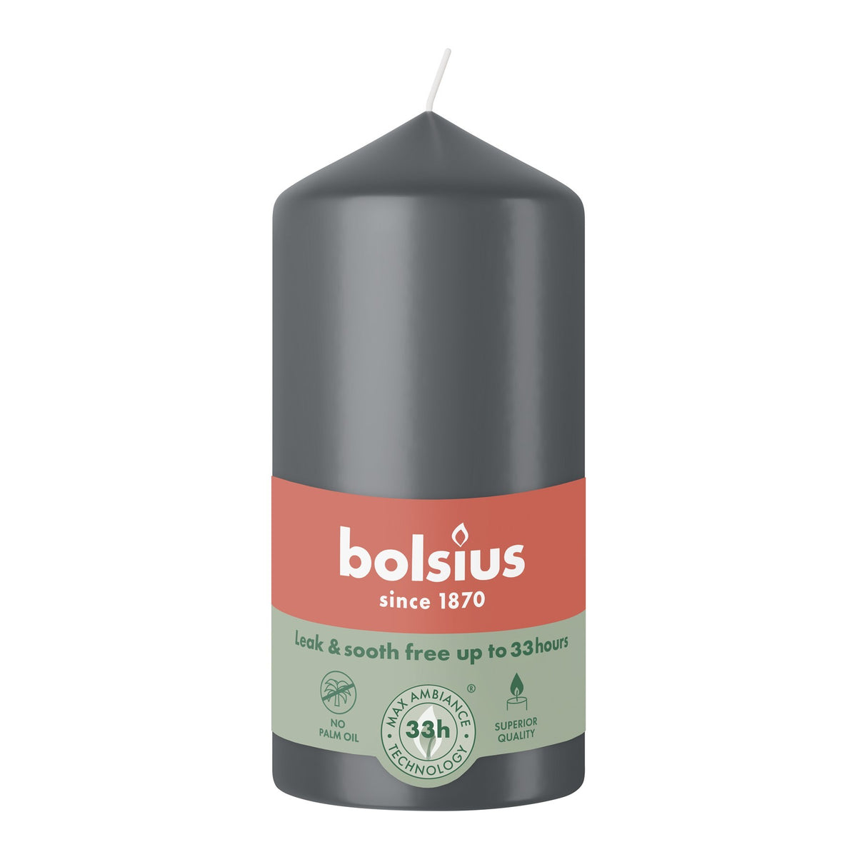 Discover the Bolsius Stormy Grey Essentials Pillar Candle (120mm) at Bristow Direct