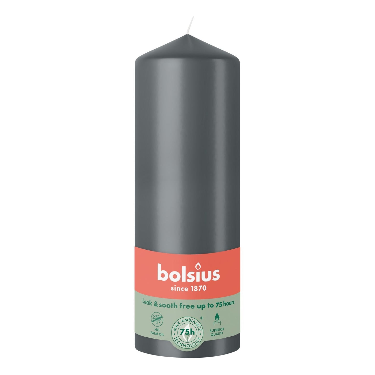 Bolsius Stormy Grey Essentials Pillar Candle (200mm)