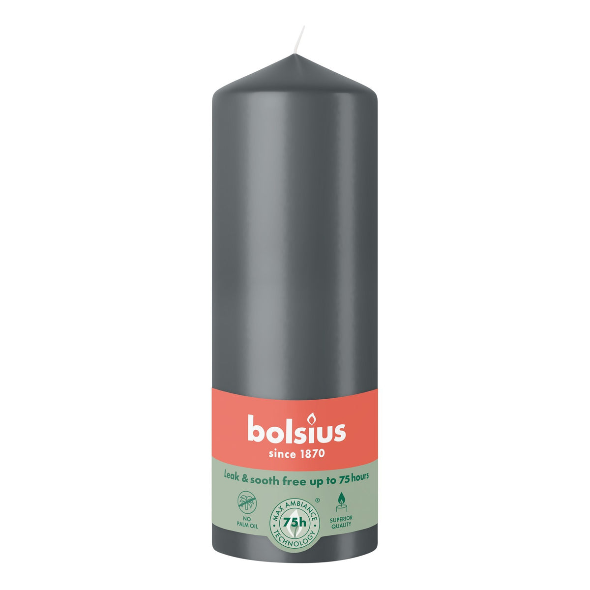 Discover the Bolsius Stormy Grey Essentials Pillar Candle (200mm) at Bristow Direct