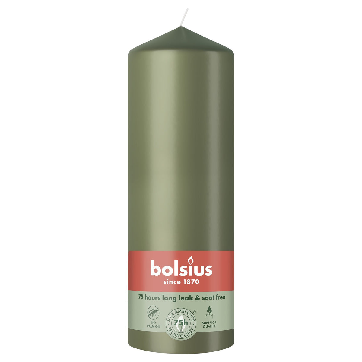 Discover the Bolsius Fresh Olive Essentials Pillar Candle (200mm) at Bristow Direct