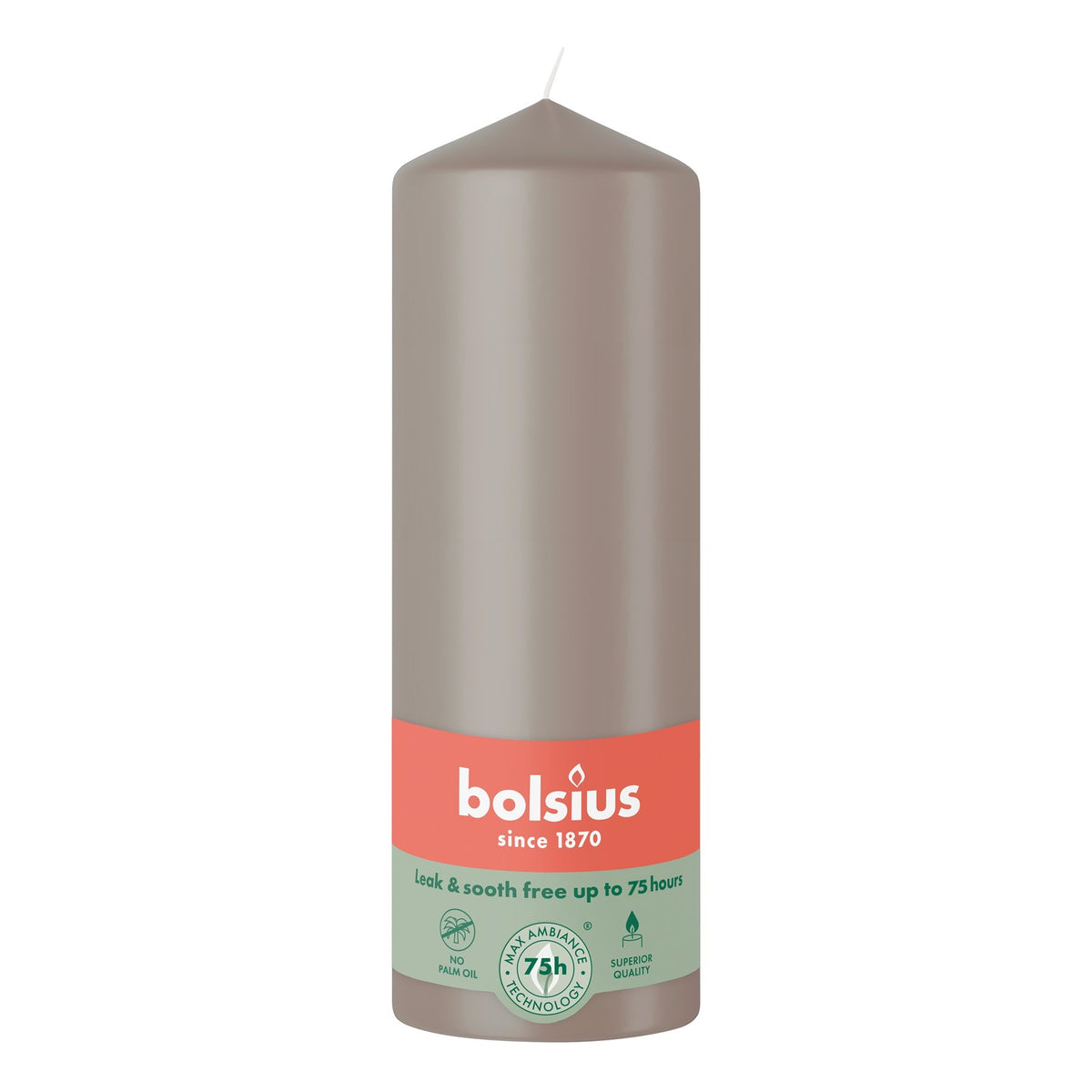 Discover the Bolsius Light Taupe Essentials Pillar Candle (200mm) at Bristow Direct