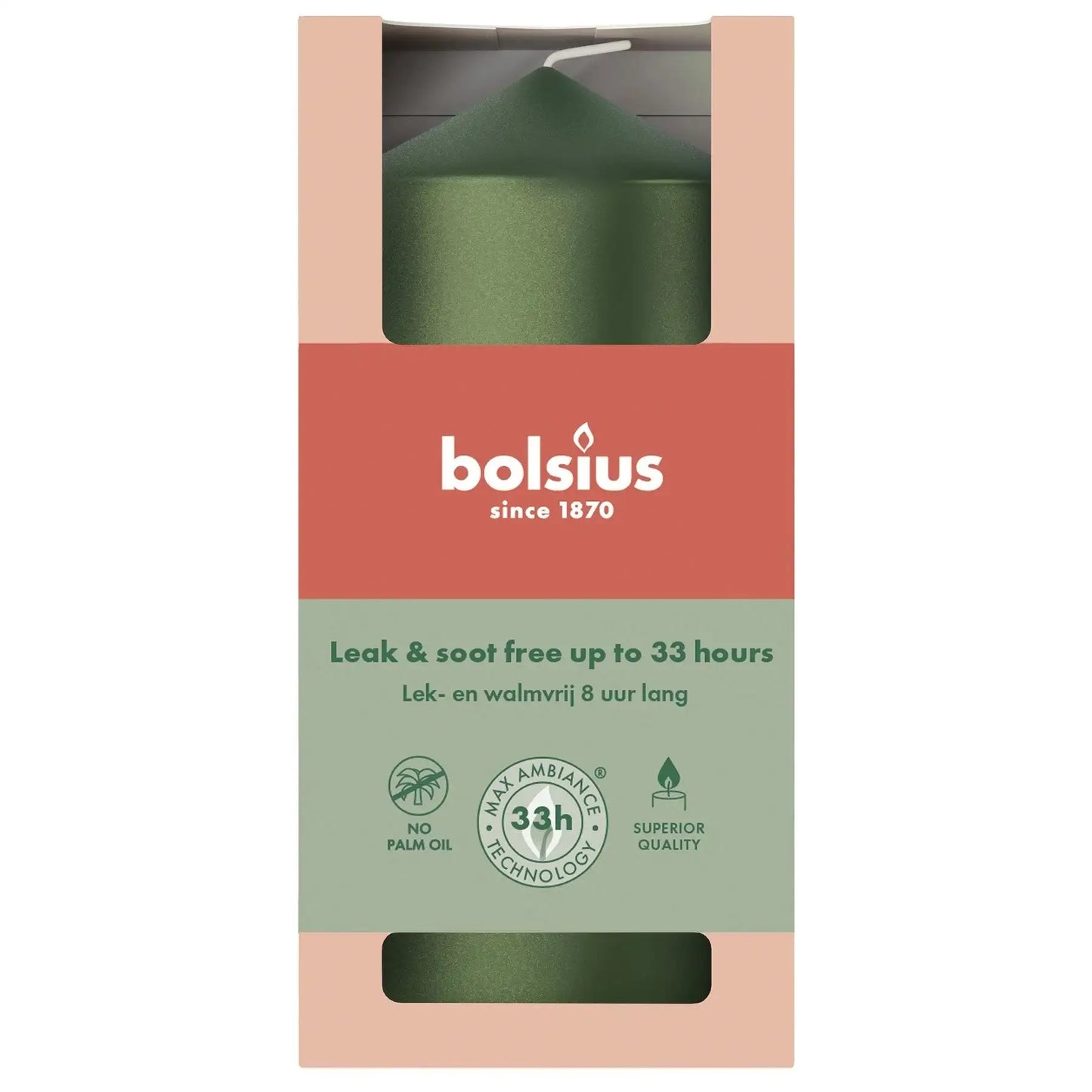 Metallic Green Bolsius Pillar Candle (120 x 58mm)