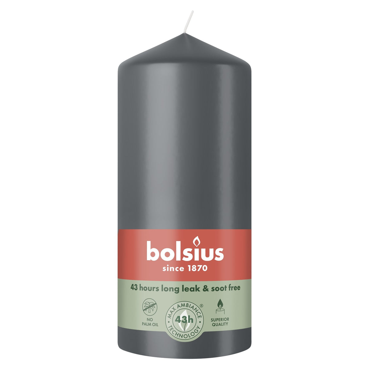 Discover the Bolsius Stormy Grey Essentials Pillar Candle (130mm) at Bristow Direct