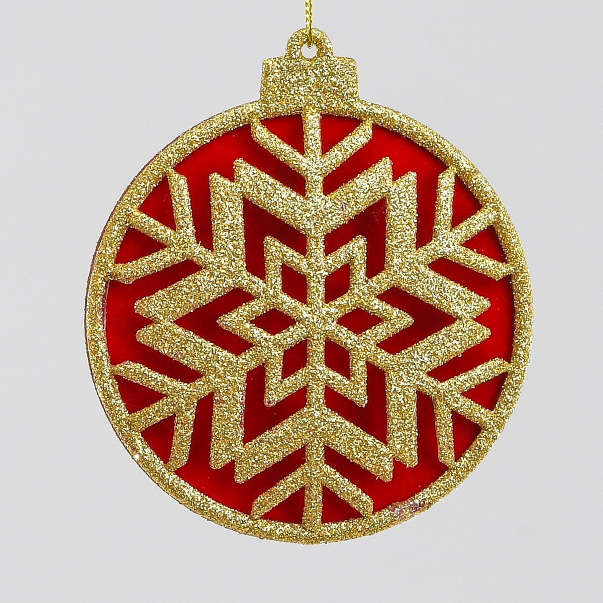 Discover the Gold Red Disk Snowflake Hanging Decoration (10cm) at Bristow Direct