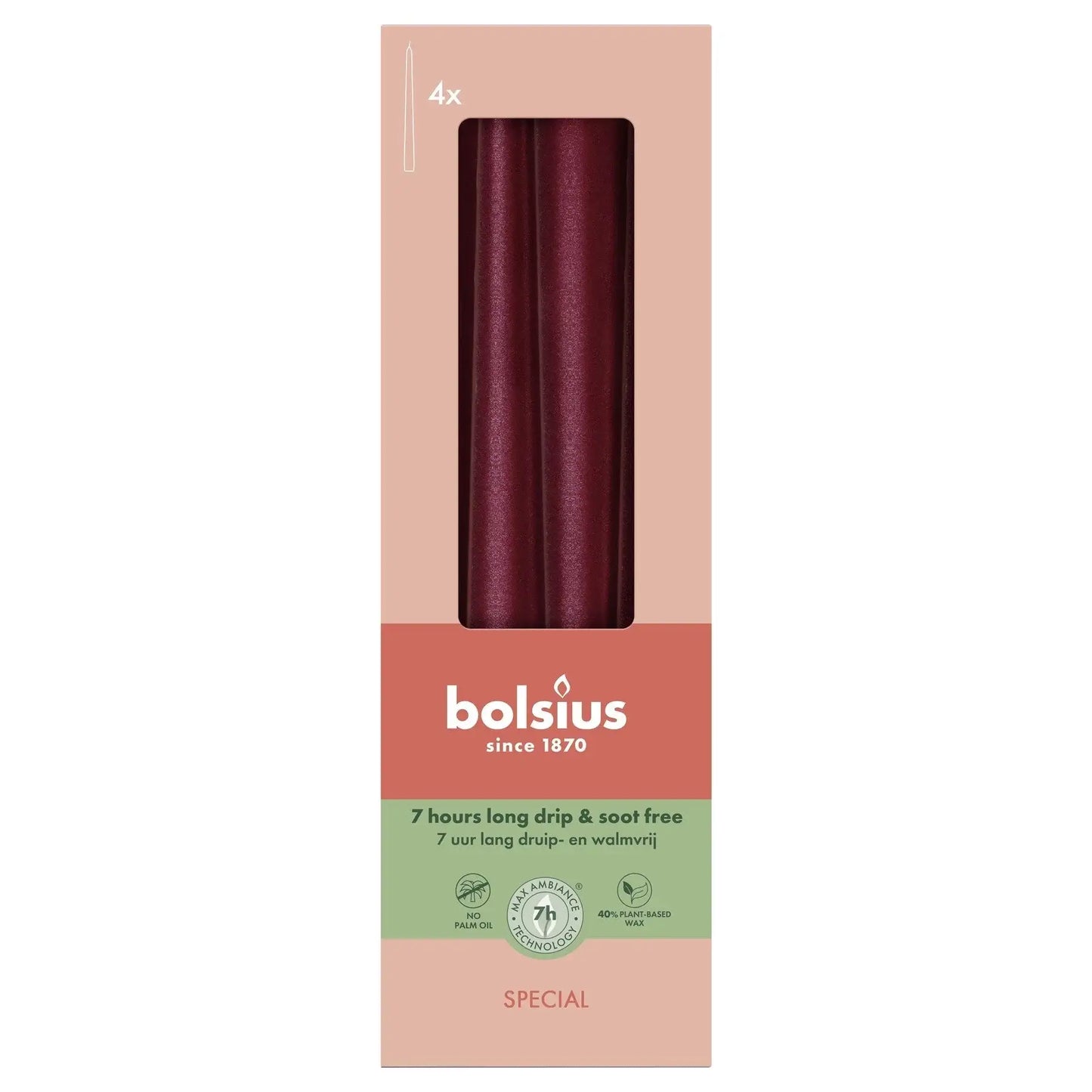 Metallic Red Bolsius Tapered Candles (245 x 24mm)