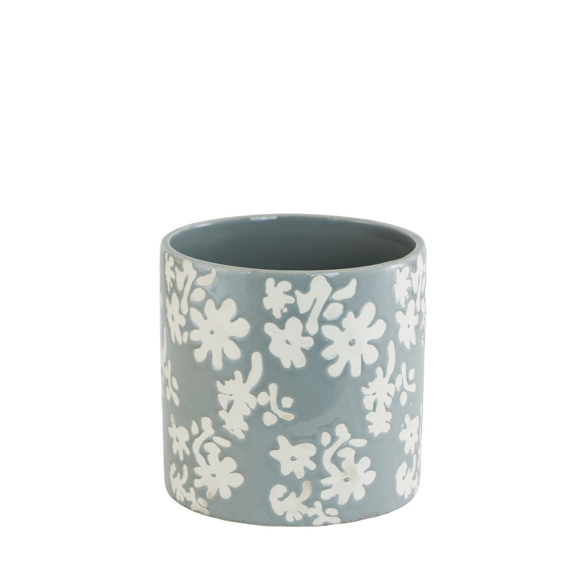 Discover the Blue Glazed Ceramic Pot with White Floral Pattern at Bristow Direct