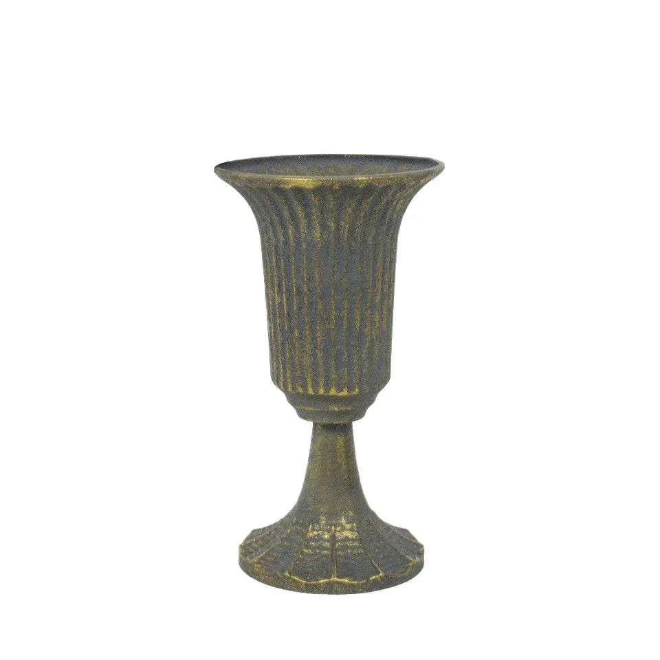 Antique Gold Creation Metal Urn Vase on Stem (25cm)
