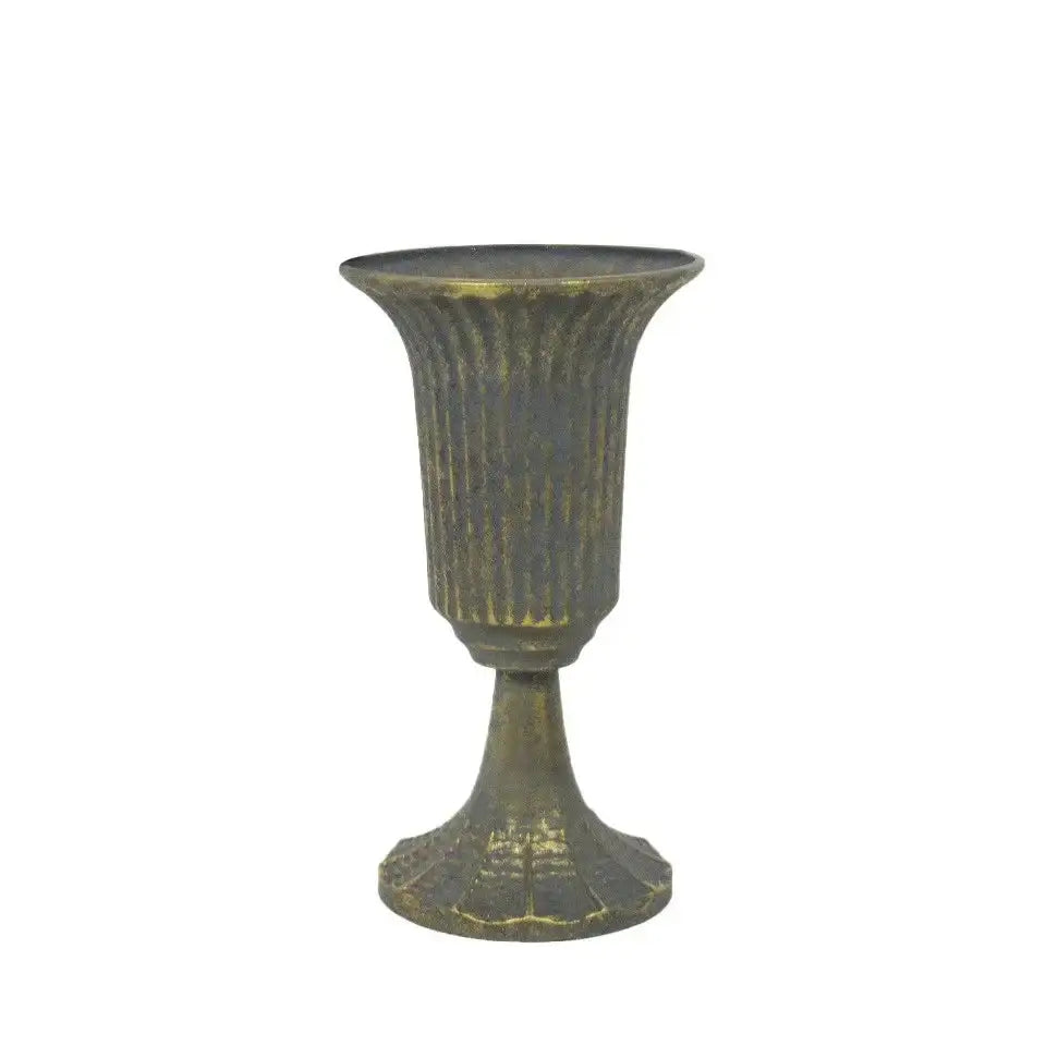 Antique Gold Creation Metal Urn Vase on Stem (25cm)