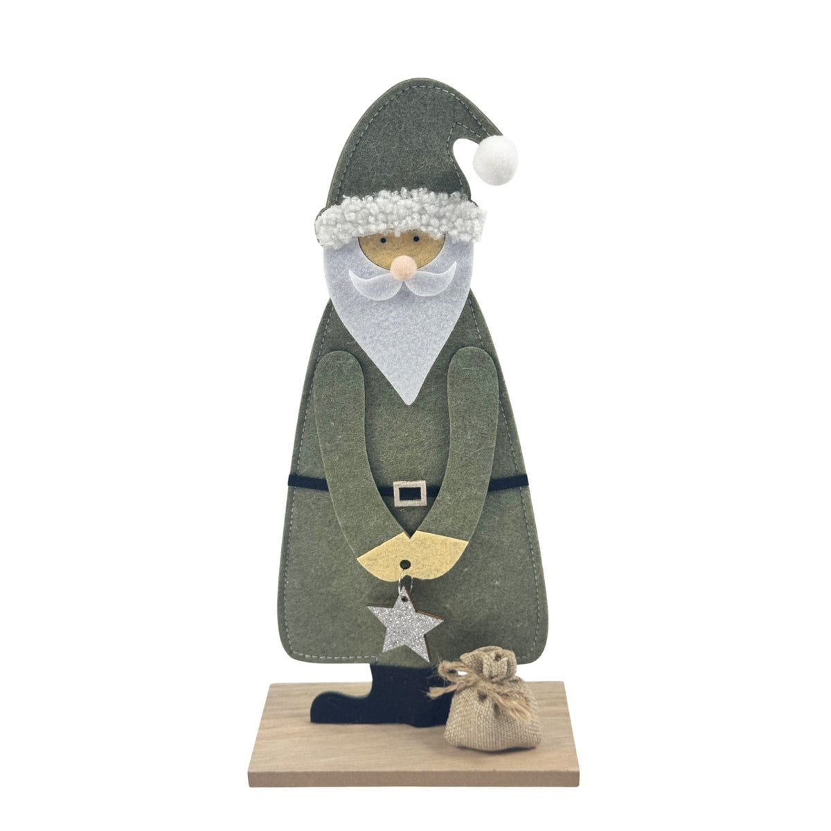 Discover the Sage Green Felt Santa on Wooden Stand (31cm) at Bristow Direct