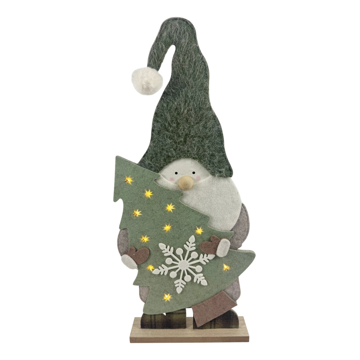 Discover the Sage Green Felt Santa Holding Tree with LED Lights (64cm) at Bristow Direct