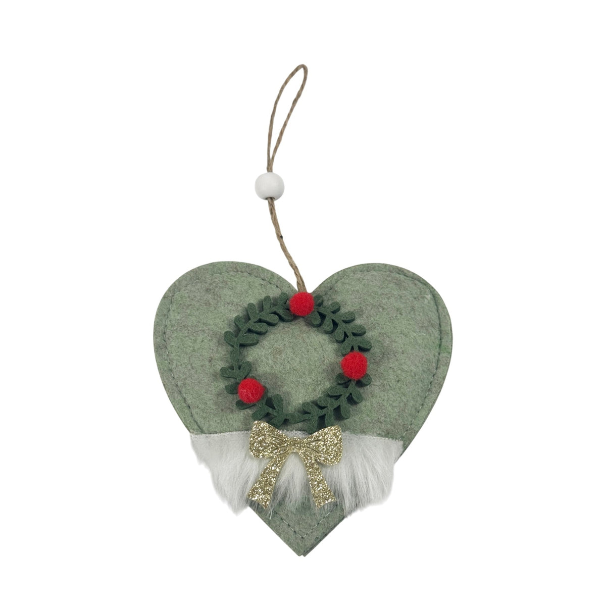 Discover the Sage Green Felt Heart Hanger with Wreath Motif (12cm) at Bristow Direct