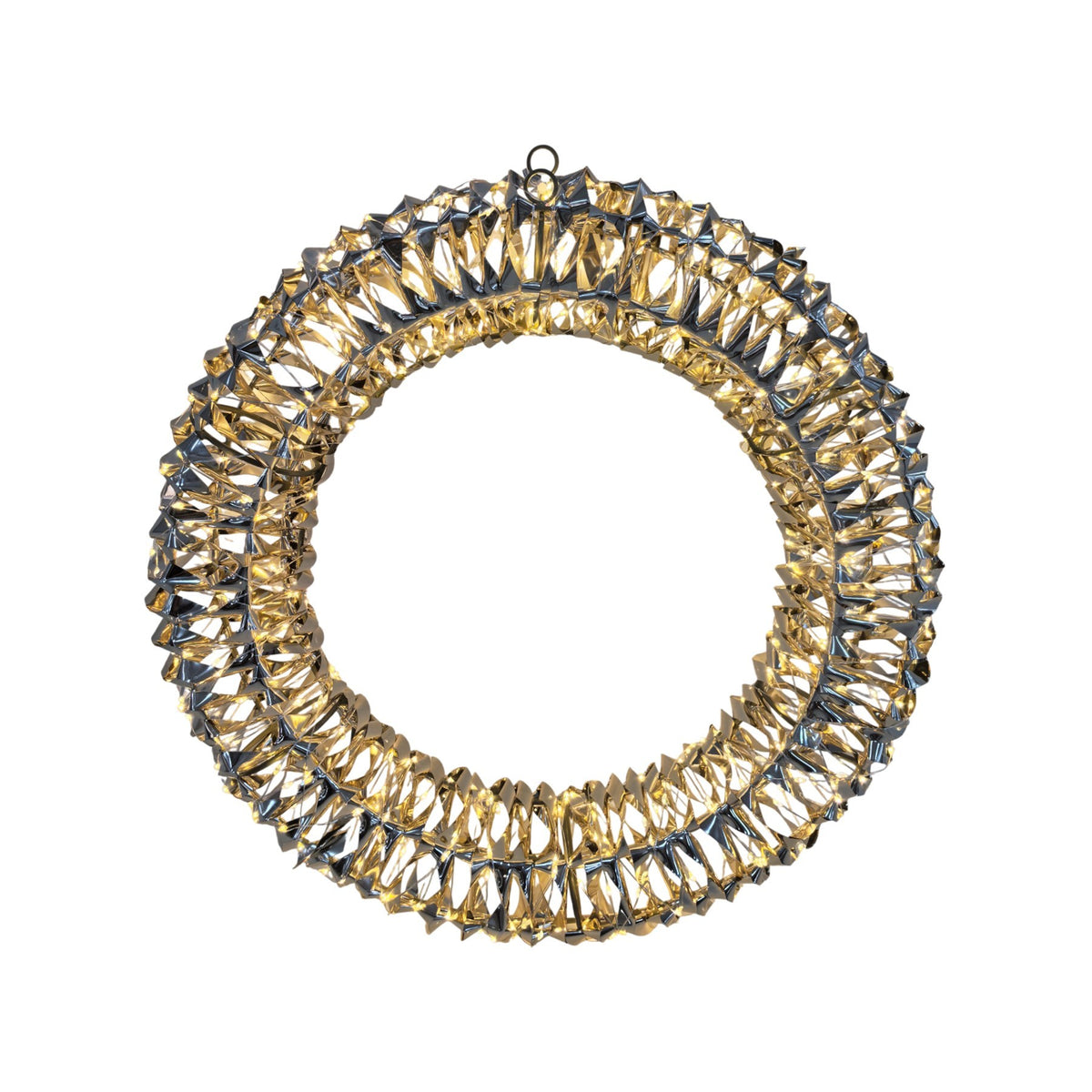 Discover the Shiny Gold Hanging Deco Wreath with Warm White LED Flashing Lights (50cm) at Bristow Direct