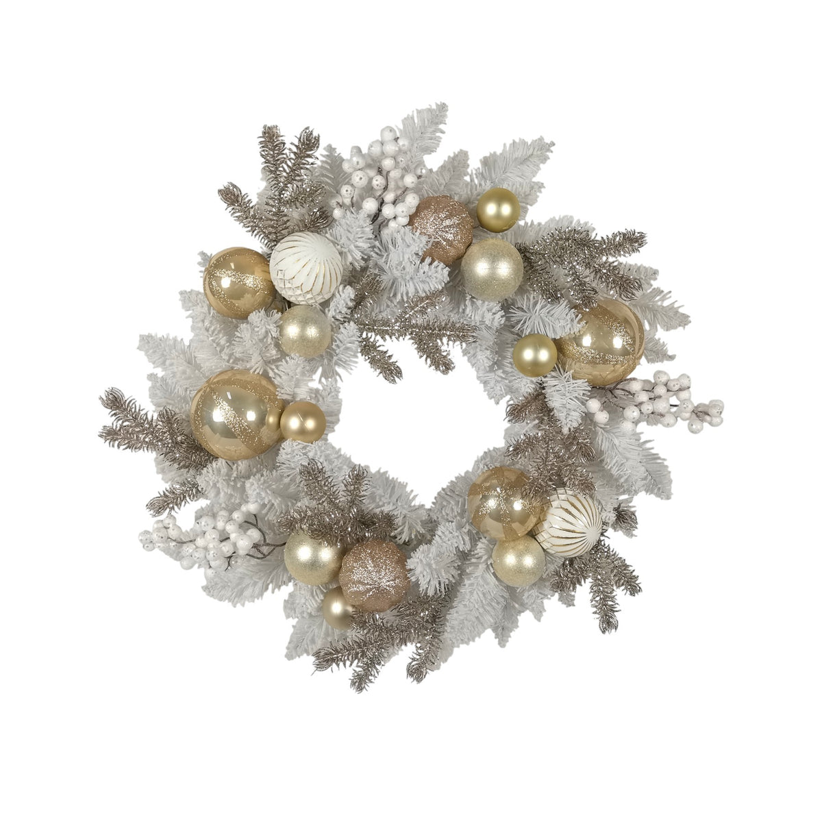 Discover the Champagne White Foliage Bauble Berry Wreath (60cm) at Bristow Direct