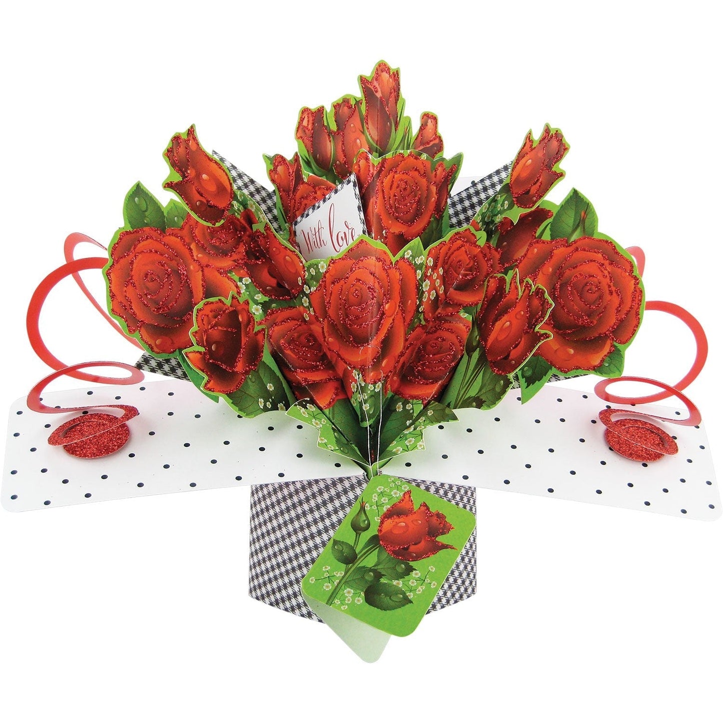 3D Pop Up Card by Second Nature - Red With Love Roses Bouquet