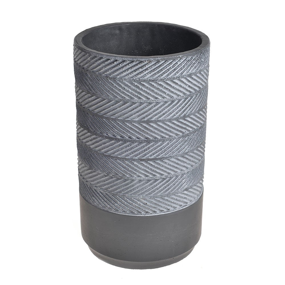 Discover the Tall Dark Grey Cylinder Cement Vase with Oblique Pattern at Bristow Direct