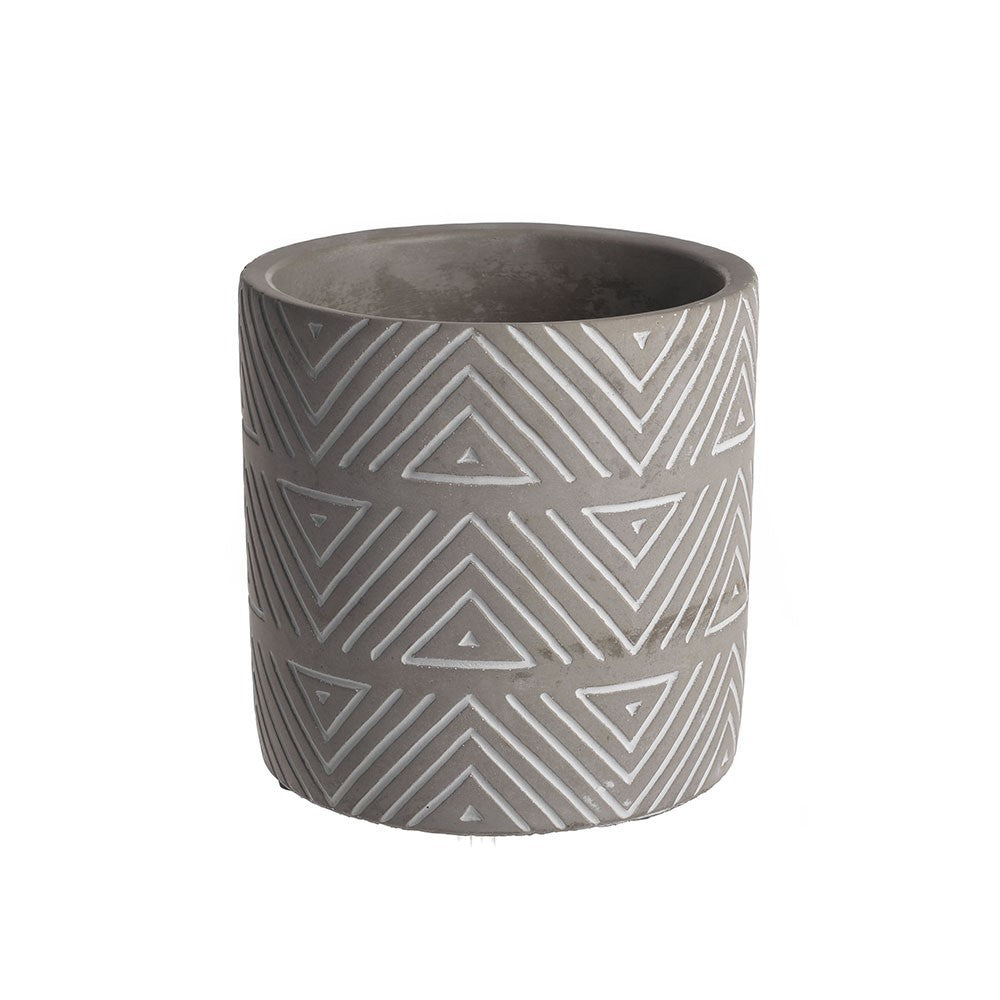 Discover the Large Grey Cylindrical Triangular Pattern Cement Pot at Bristow Direct