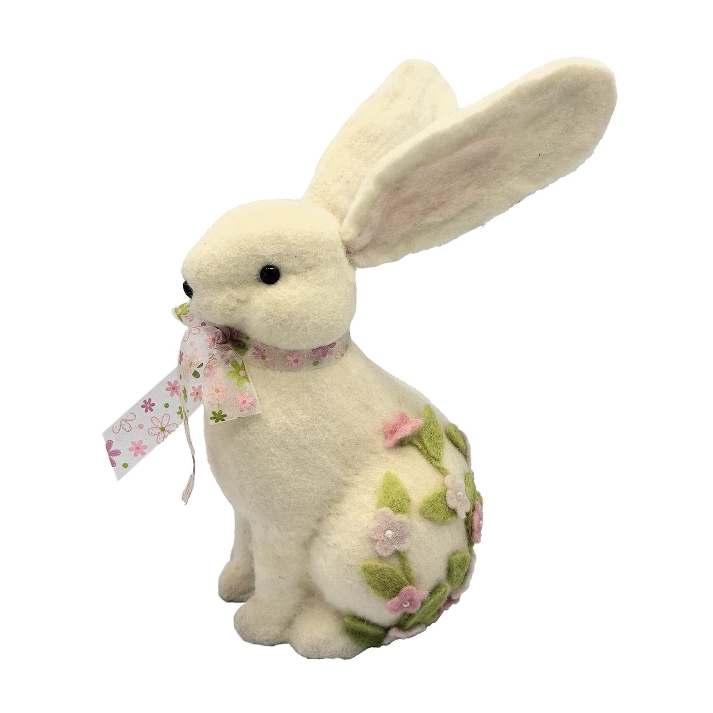 Sitting Rabbit with Bow and Flowers